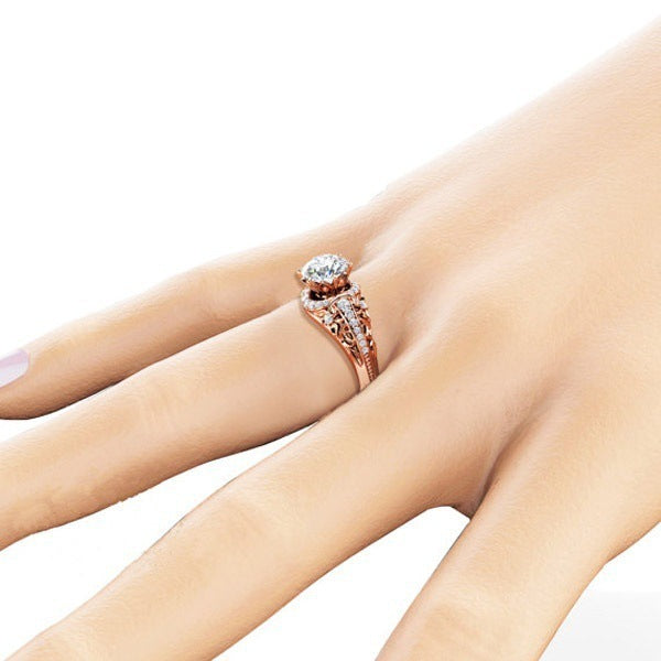 14K Rose Gold Micro Diamond Ring Luxury Women’s Engagement Style Jewelry