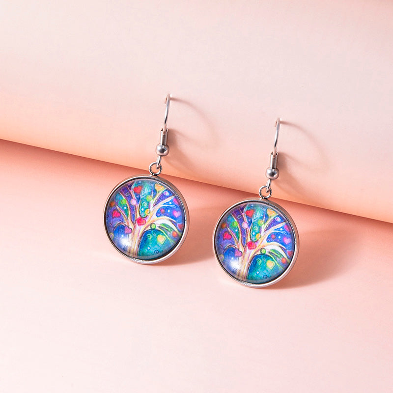 Tree Of Life Dangle Earrings Art Painting Picture Glass Dome Pendant Earrings For Women Girls