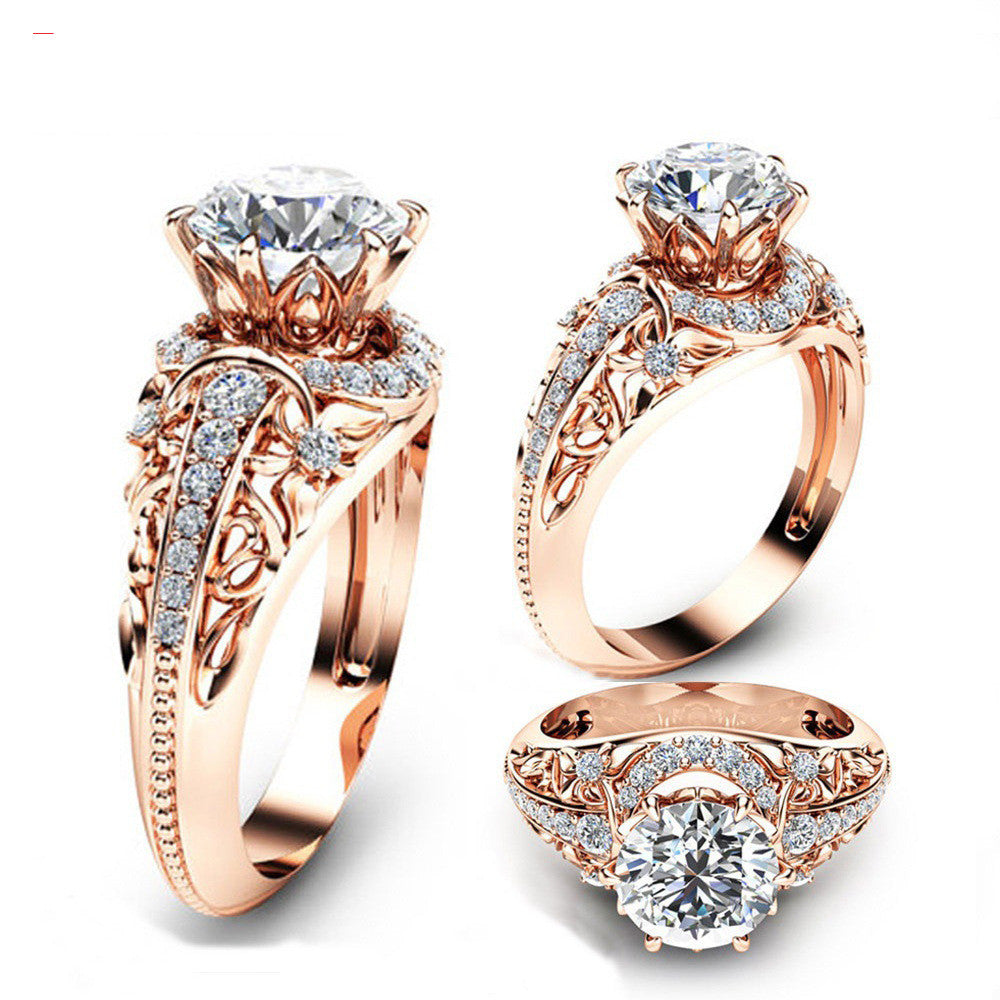 14K Rose Gold Micro Diamond Ring Luxury Women’s Engagement Style Jewelry