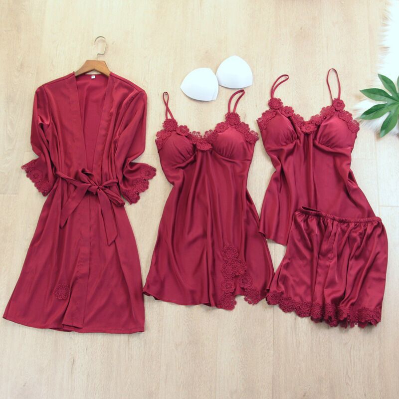 Luxury Satin Red Lingerie Robe Set