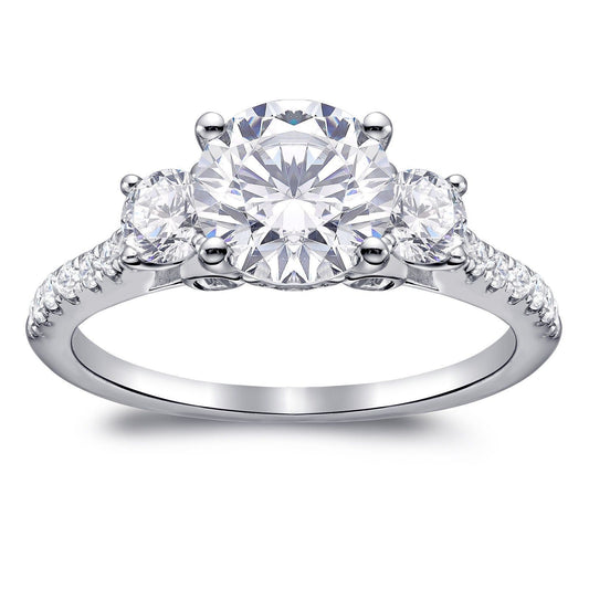 Elegant Three Round Diamond Zircon Ring Classic Silver Ring for Everyday Elegance