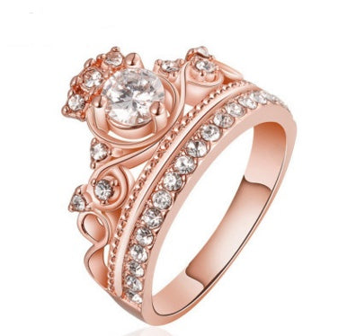 Elegant Gold Plated Crown Ring Luxury Diamond Accent Fashion Jewelry