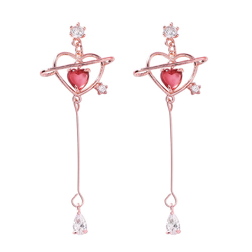 925 Silver Needle Korean Girls Pop Heart Zircon Drop Earrings