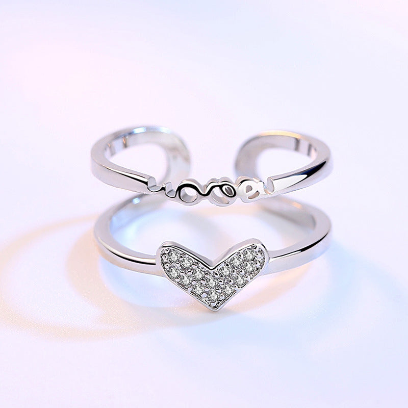 English Silver Ring Female Ring Diamond Love Live Ring Ring Creative Japanese And Korean Version