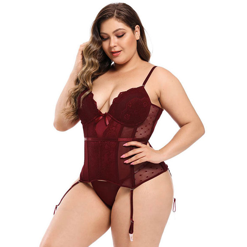 Plus Size Red Lace Bodysuit Lingerie