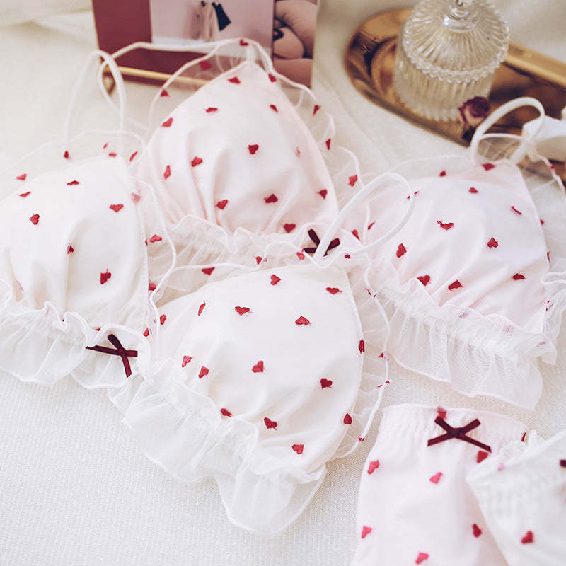 Embroidered Love Girl Underwear Japanese Bra Set