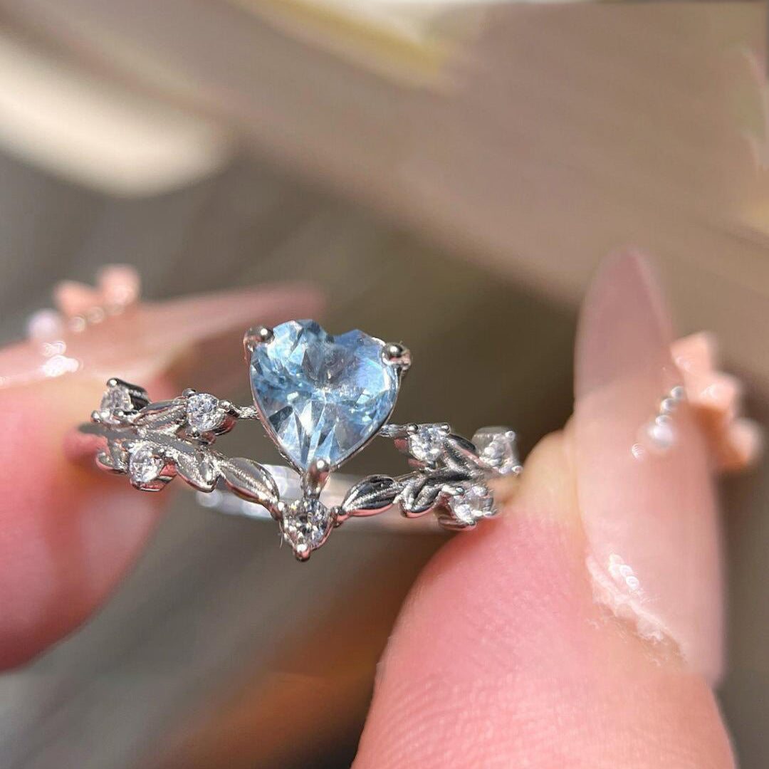 Silver Heart Zircon Open Ring