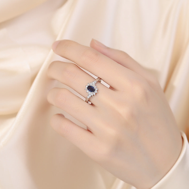 Blue Zircon Geometric Silver Ring