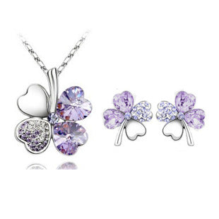Lucky Clover Crystal Necklace Set