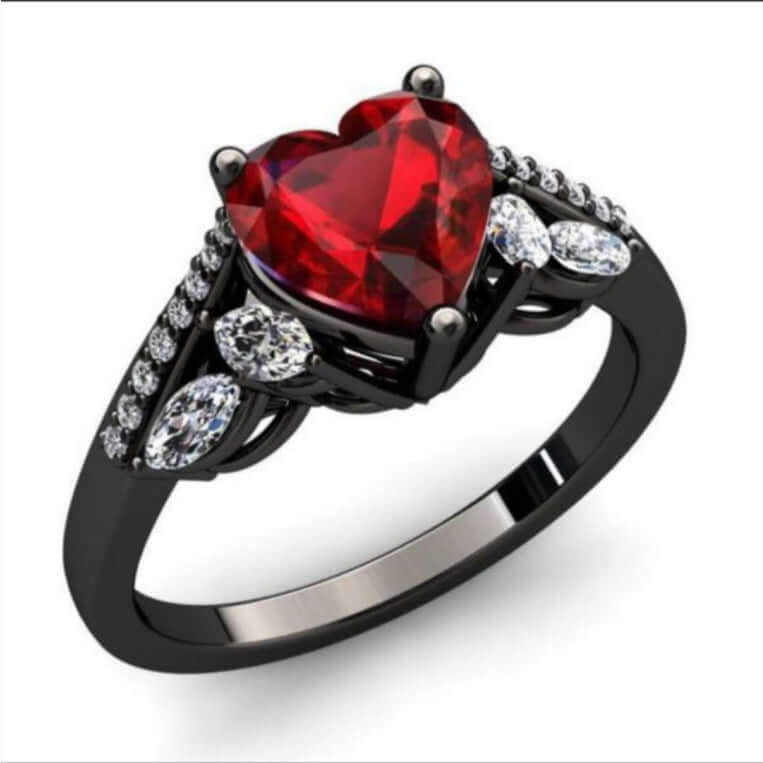 Gun-black Plated Crown Ring Inlaid With A Red Heart-shaped Diamond | Under Garments | Breeza Wear