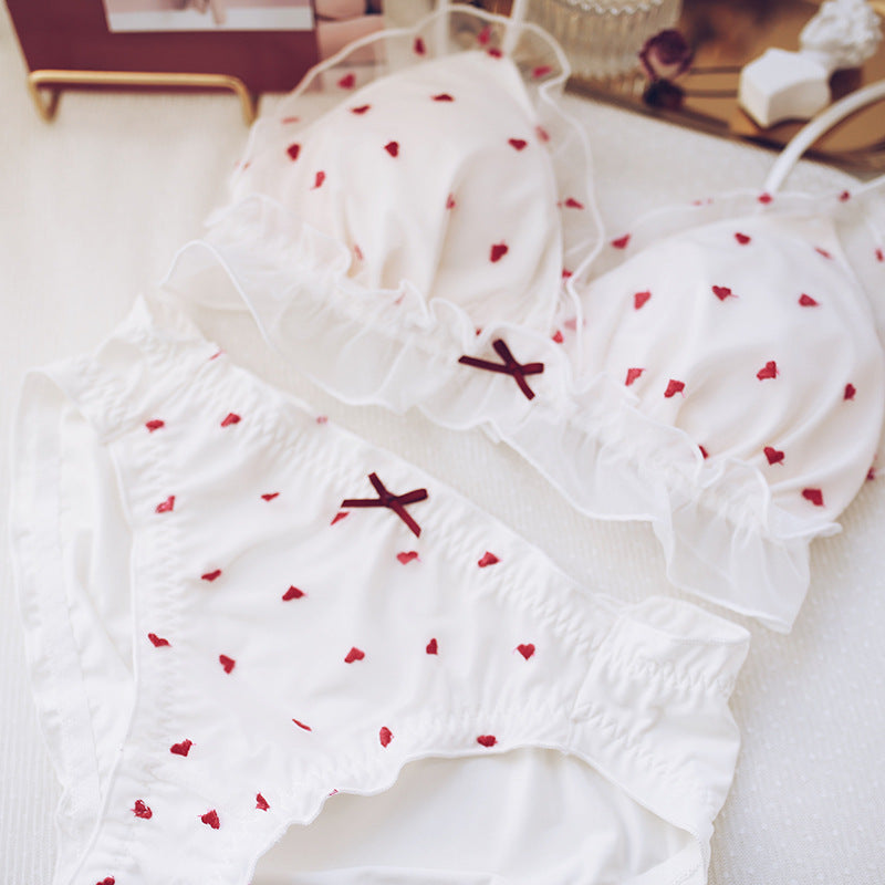 Embroidered Love Girl Underwear Japanese Bra Set