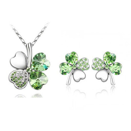 Lucky Clover Crystal Necklace Set