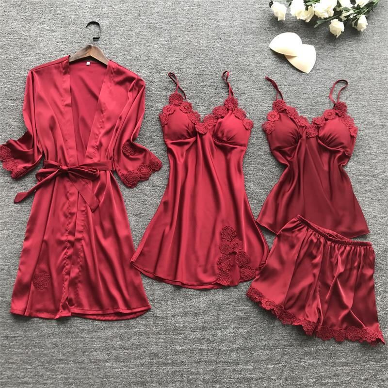 Luxury Satin Red Lingerie Robe Set