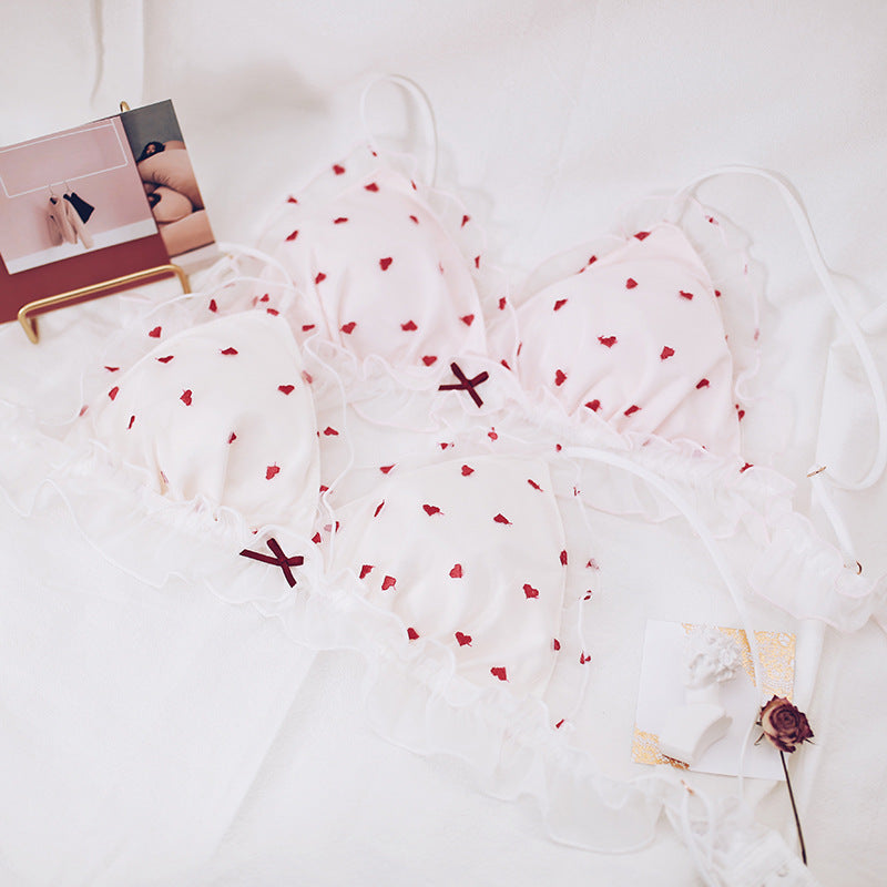 Embroidered Love Girl Underwear Japanese Bra Set