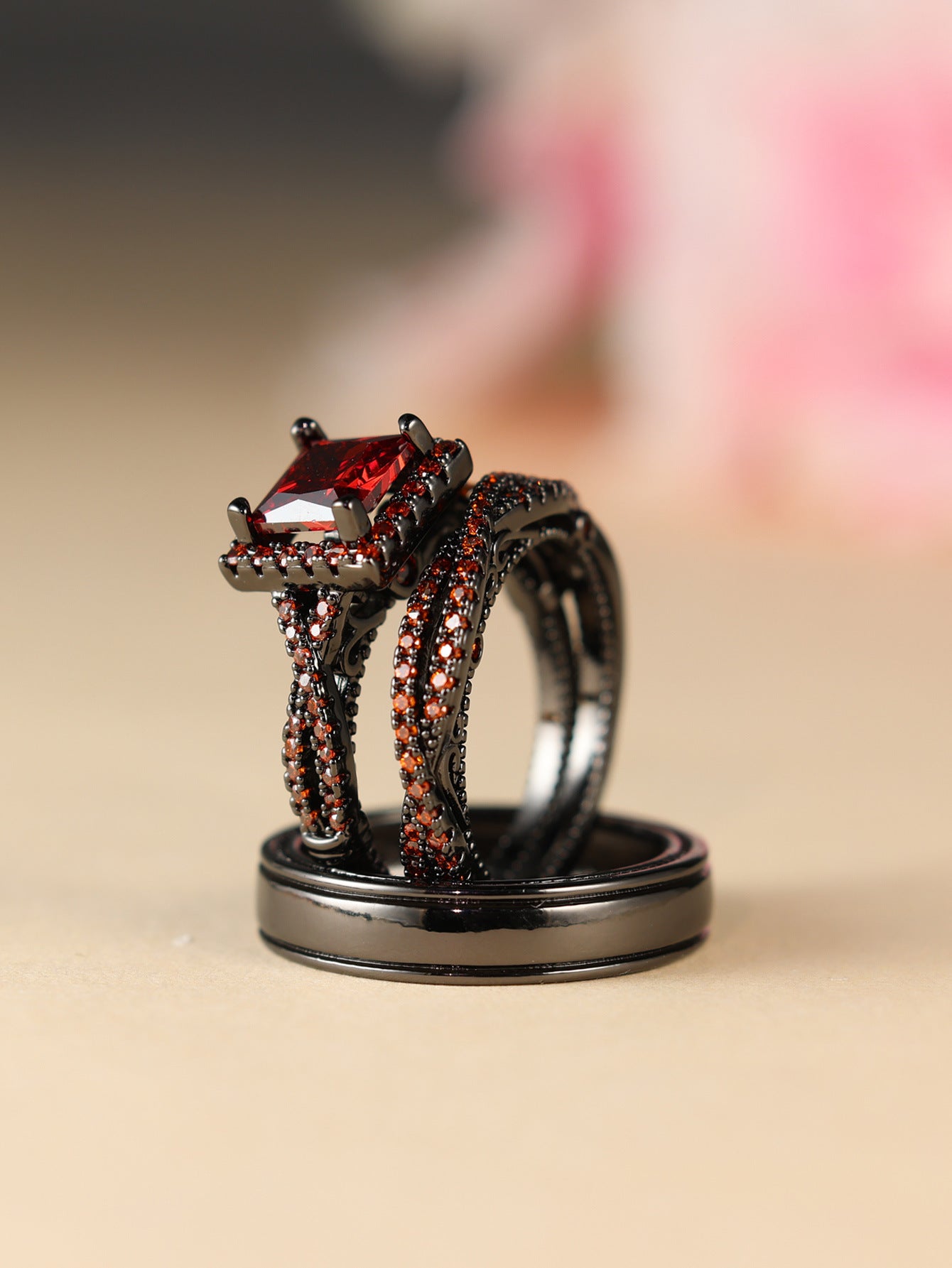 Green Zircon Rose Gold Ring Set