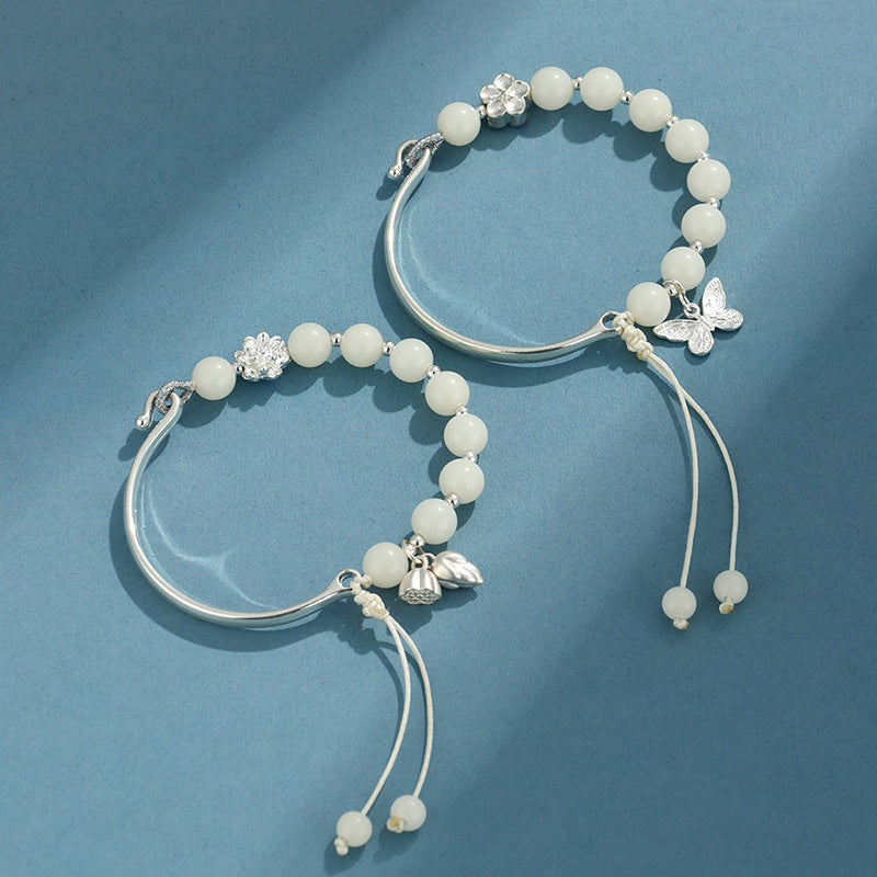 White Bodhi Copper Alloy Half Bracelet Beaded Bracelet For Women