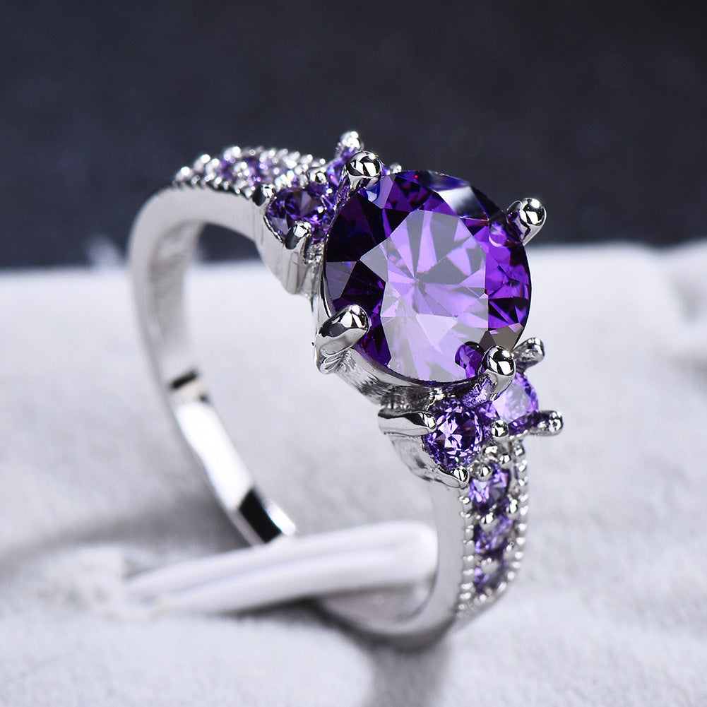 Ring Retro Female Japanese And Korean Purple Zircon Ring Diamond Ring