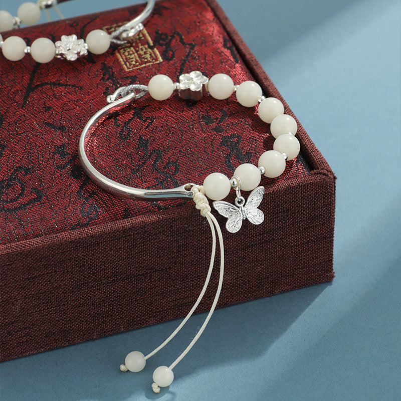 White Bodhi Copper Alloy Half Bracelet Beaded Bracelet For Women