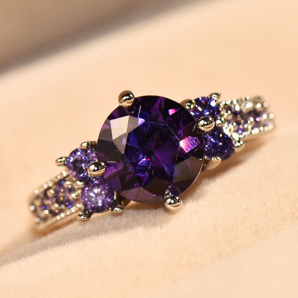 Ring Retro Female Japanese And Korean Purple Zircon Ring Diamond Ring