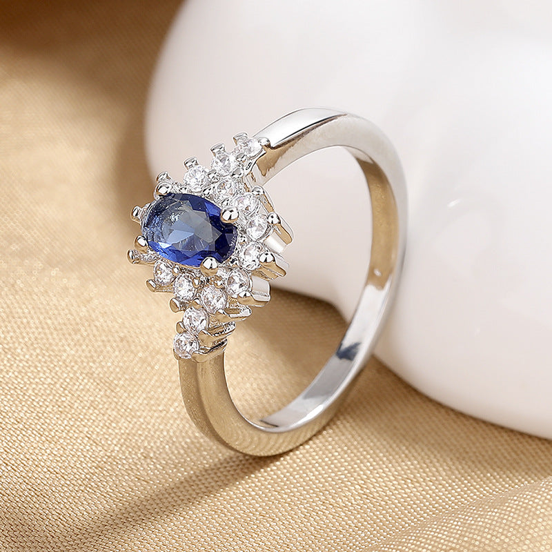 Blue Zircon Geometric Silver Ring