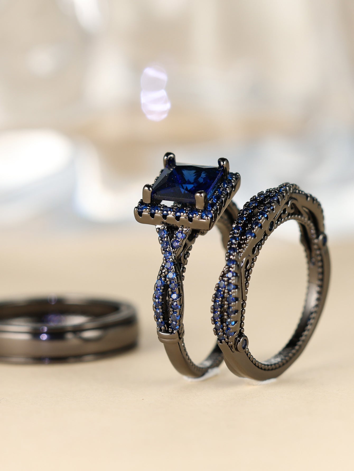 Green Zircon Rose Gold Ring Set