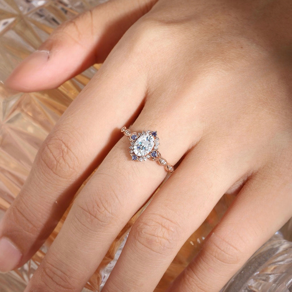 Rose Gold Flower Zircon Ring