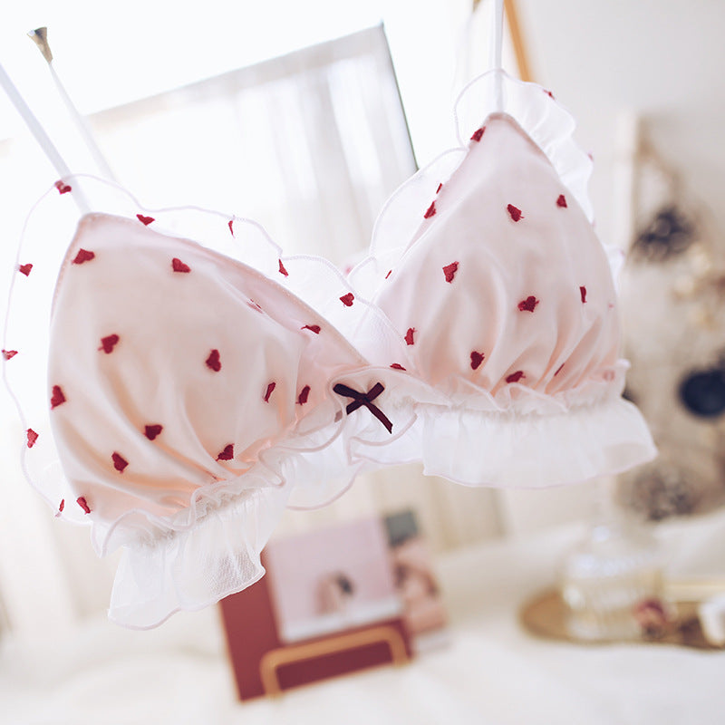 Embroidered Love Girl Underwear Japanese Bra Set