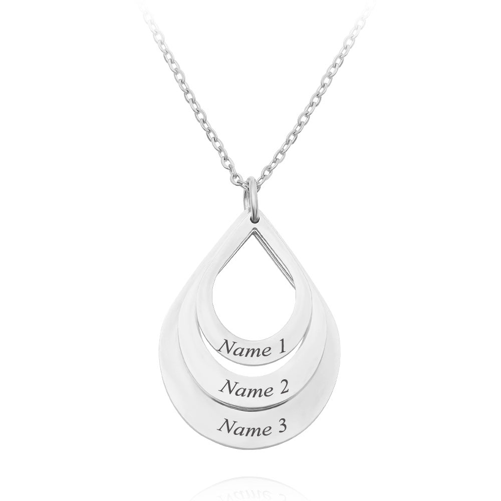 Customized 3 Water Droplet Engraving Name Stainless Steel Jewelry Pendant Necklaces For Women Personalized Gift