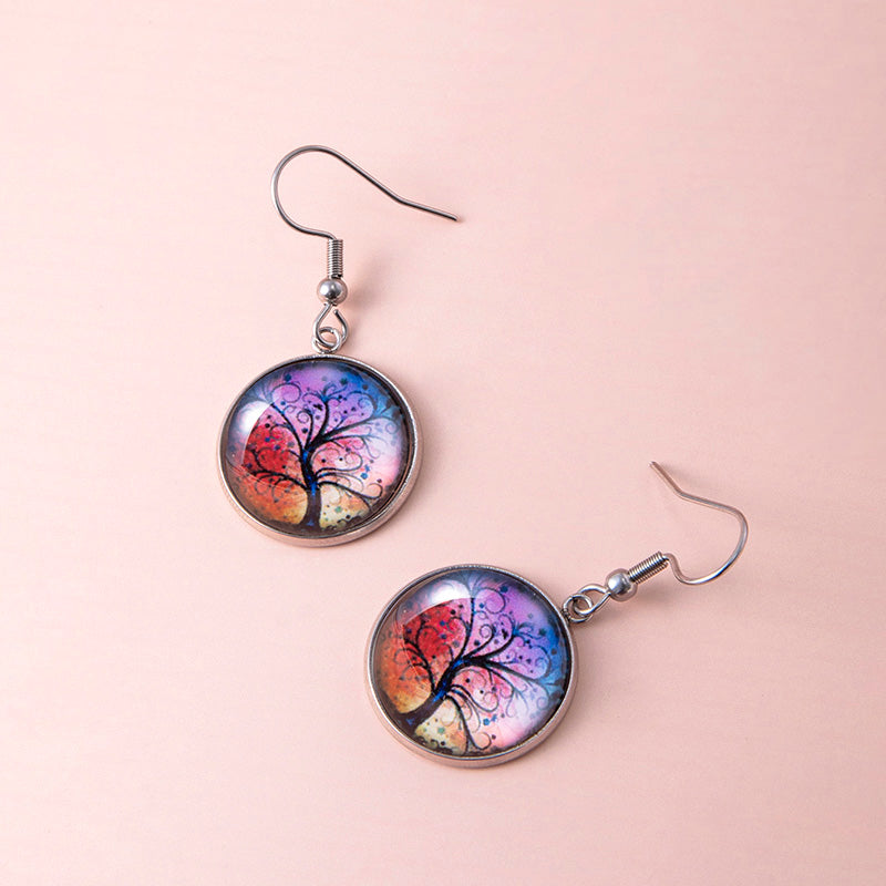Tree Of Life Dangle Earrings Art Painting Picture Glass Dome Pendant Earrings For Women Girls