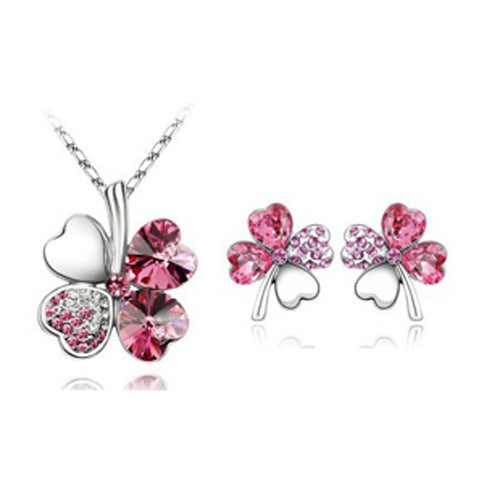 Lucky Clover Crystal Necklace Set