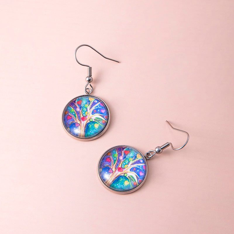 Tree Of Life Dangle Earrings Art Painting Picture Glass Dome Pendant Earrings For Women Girls
