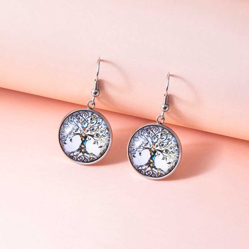 Tree Of Life Dangle Earrings Art Painting Picture Glass Dome Pendant Earrings For Women Girls