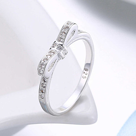 925 Sterling Silver Simple Bowknot Crystal Rings For Women