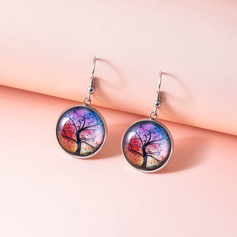 Tree Of Life Dangle Earrings Art Painting Picture Glass Dome Pendant Earrings For Women Girls