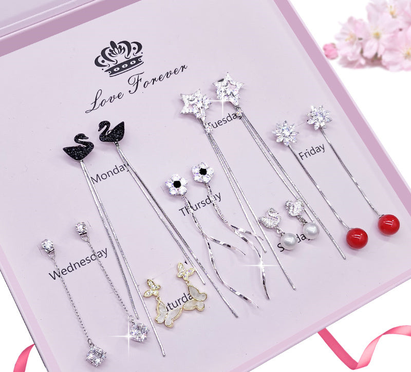 Fashionable Girls' Long Earrings Set High-end Temperament