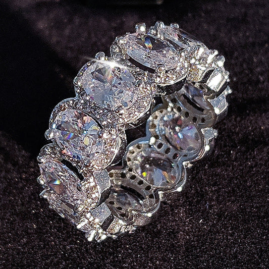 Oval Zircon Sparkling Silver Ring