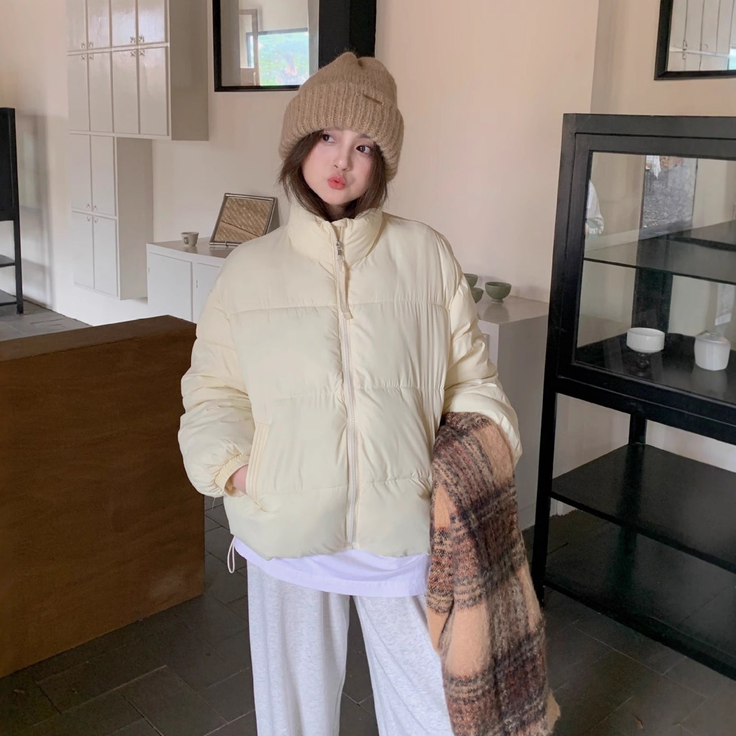 Cute Stand-up Collar Puffer Jacket For Women