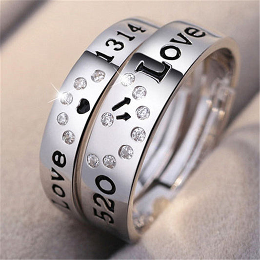 Creative Silver Diamond Couple Rings Romantic Matching Jewelry for Lovers