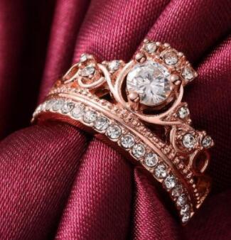 Elegant Gold Plated Crown Ring Luxury Diamond Accent Fashion Jewelry