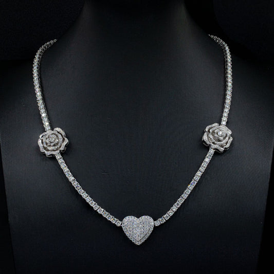 925 Silver Heart Mosaic Necklace Set Personalized Elegant Jewelry for Women