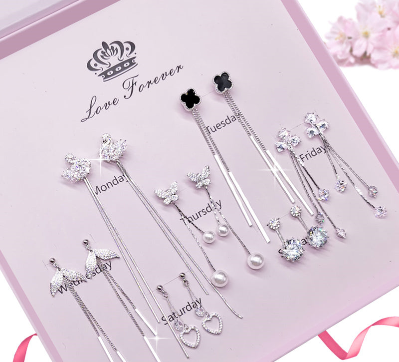 Fashionable Girls' Long Earrings Set High-end Temperament