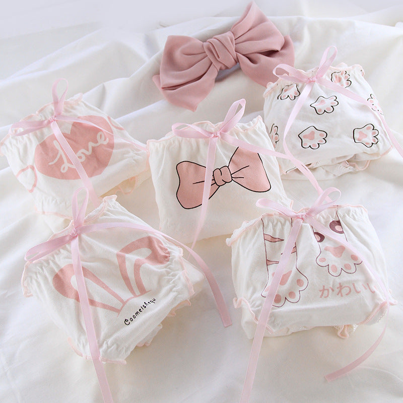 Love Wings Ruffled Bow Ladies Panties Cotton Crotch