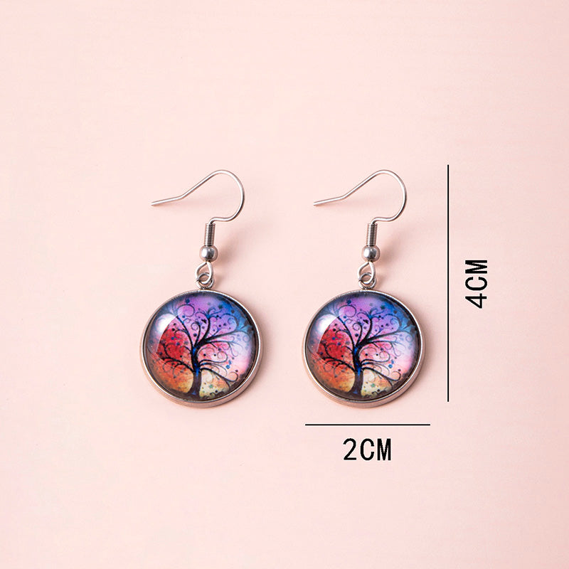 Tree Of Life Dangle Earrings Art Painting Picture Glass Dome Pendant Earrings For Women Girls