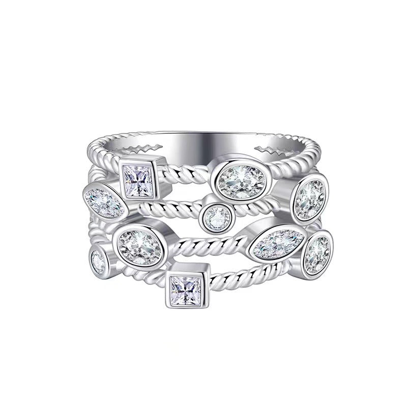 Cool Style Diamond Light Luxury Rings Fashionable Silver Jewelry for Everyday Wear