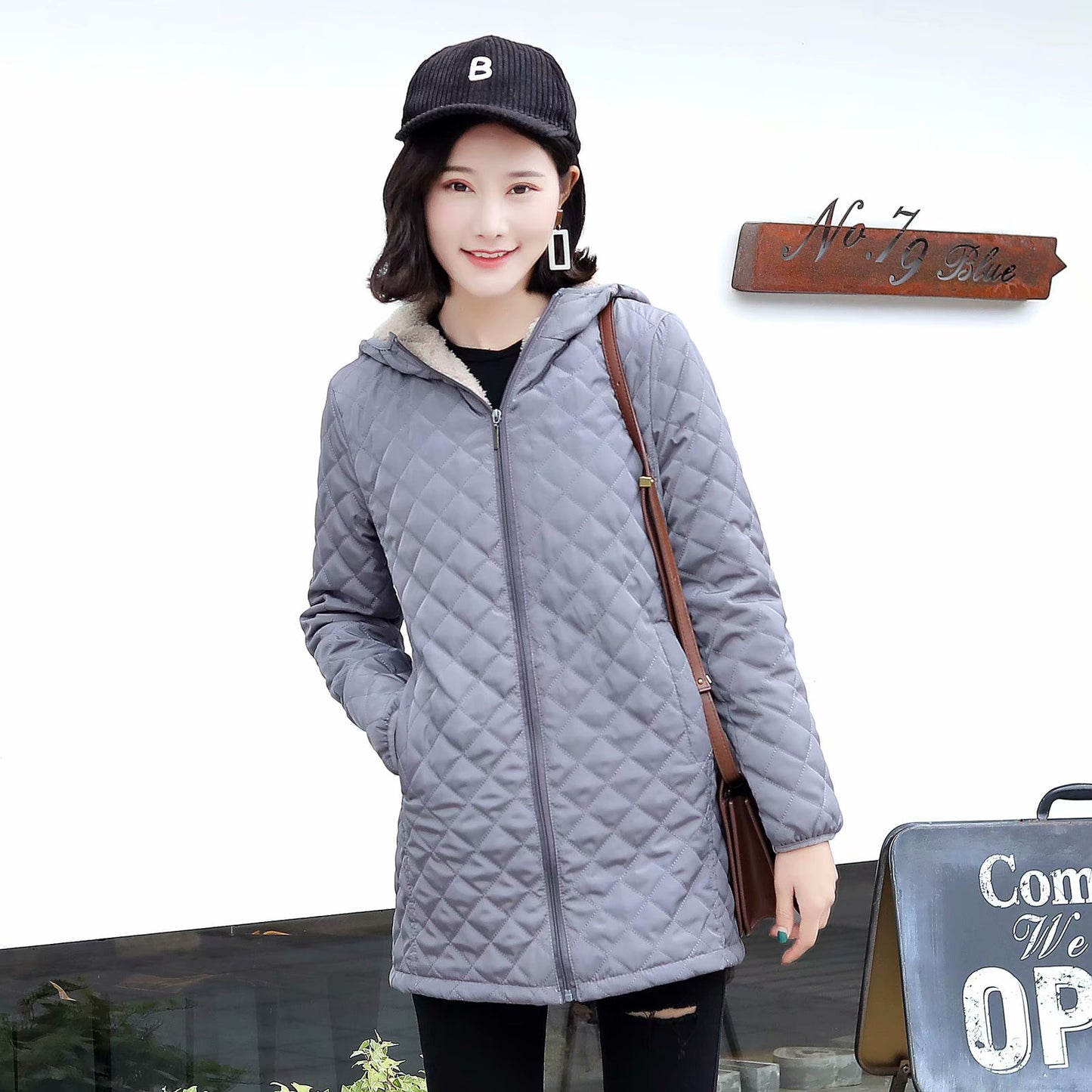 Plus-size Fleece-lined Padded Lambswool Puffer Jacket