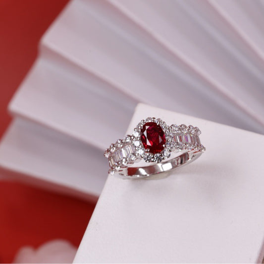 Vintage Ruby Red Silver Ring