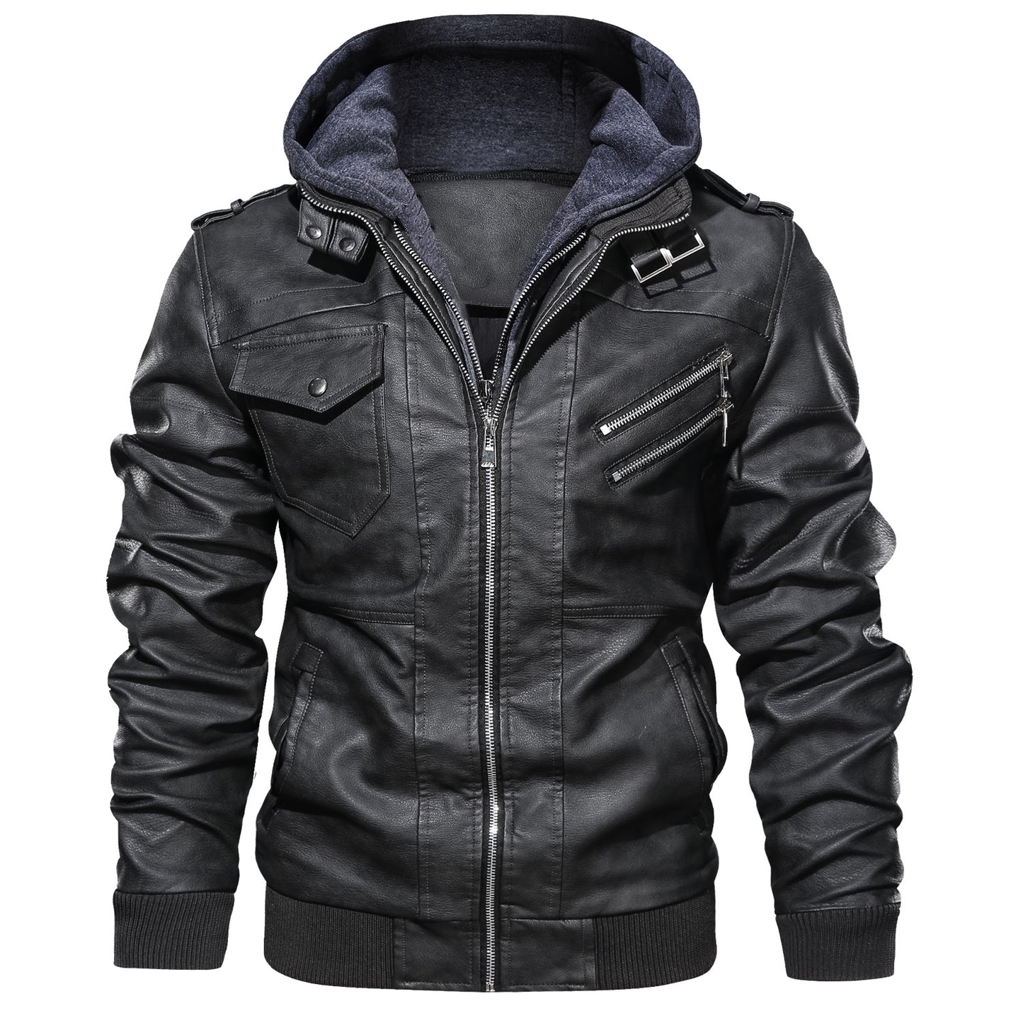 Men's Leather Jackets, Faux Leather Jacket For Men Lapel Zip-Up Slim Fit Coat