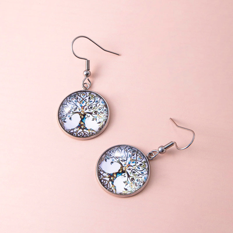 Tree Of Life Dangle Earrings Art Painting Picture Glass Dome Pendant Earrings For Women Girls