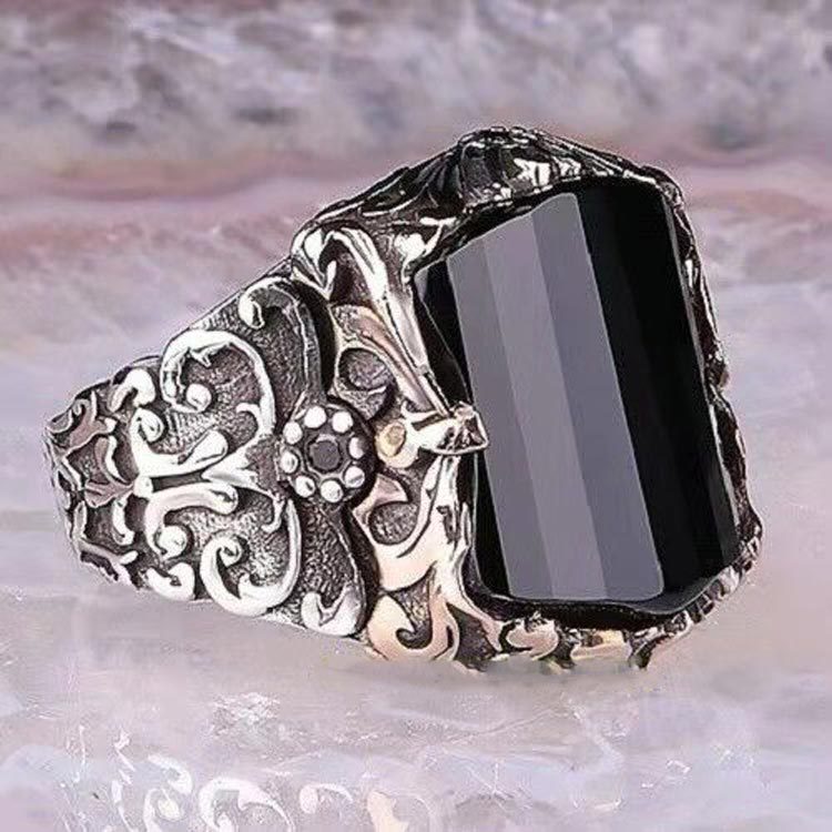 Black Vintage Punk Silver Ring