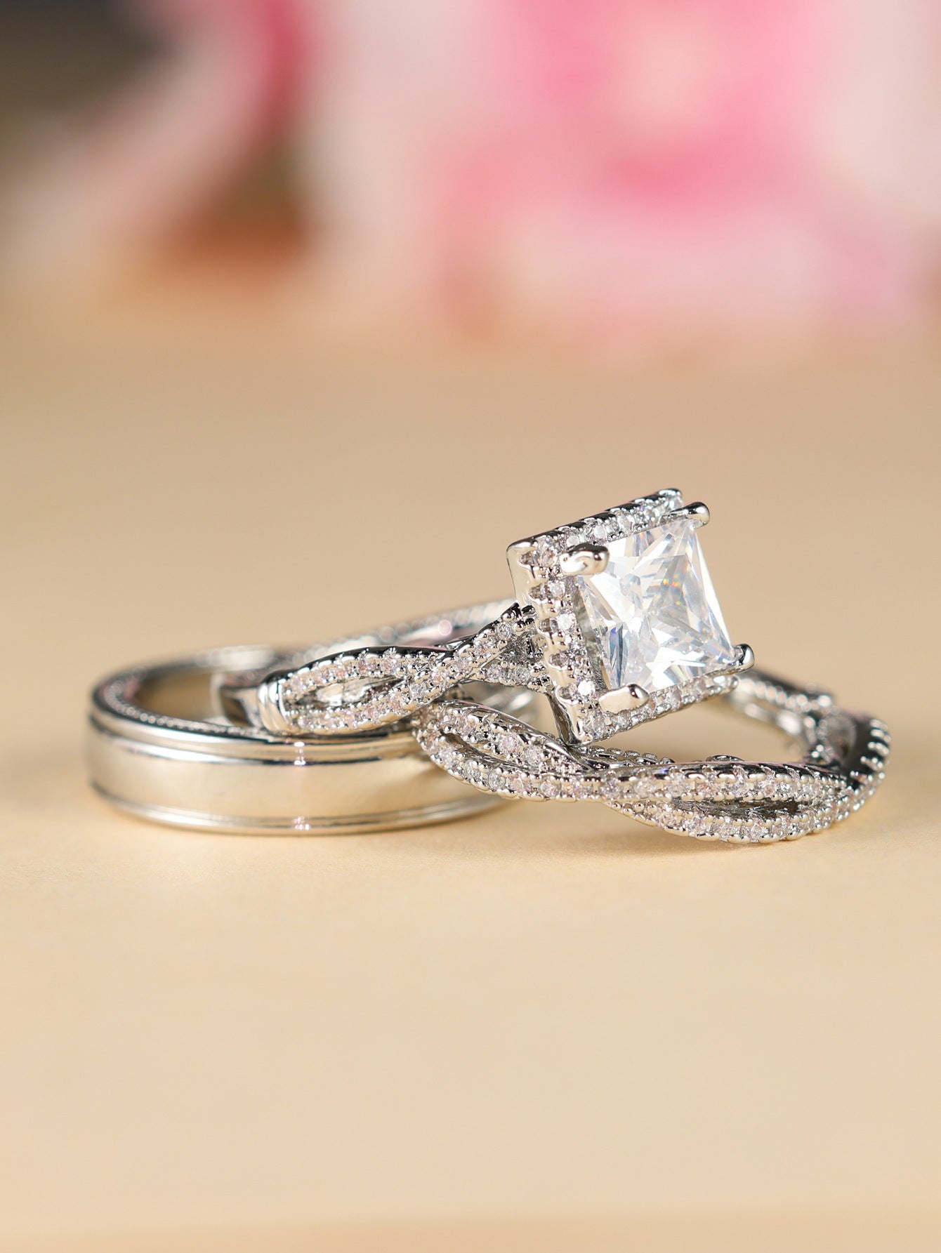 Green Zircon Rose Gold Ring Set